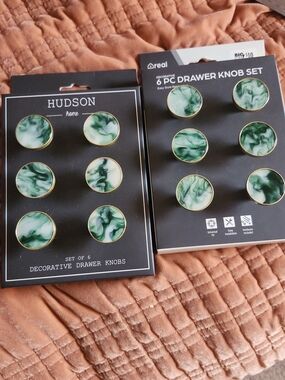 HUDSON Home Decorative Drawer Knobs - Green Marble Effect (Set of 6)